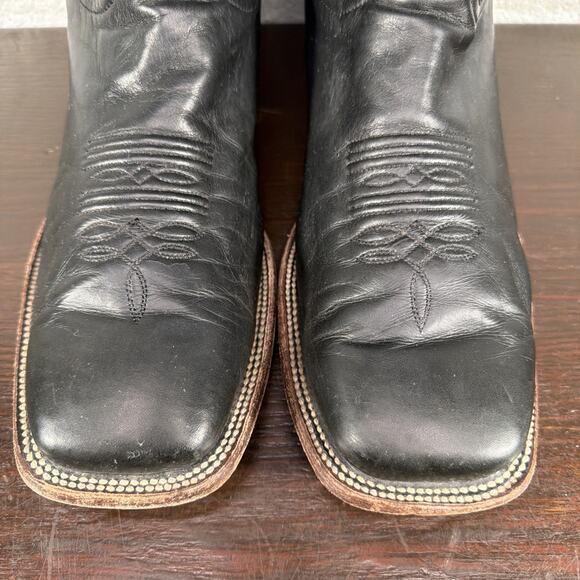 Stetson Black Blue Stitching Leather Square Toe Cowboy Boots Men’s Size 12 D main image 8